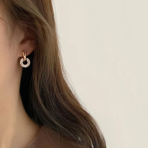 CZ Rose Goldtone Circle Earrings - Picture 2 of 4